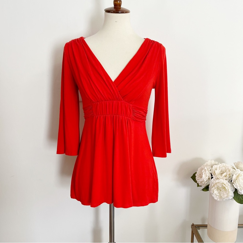Boston proper wide sleeve cinched waist blouse with stretch red size small